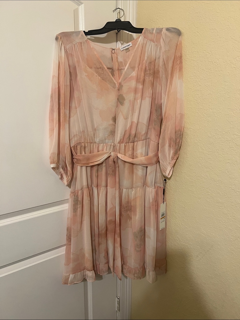 Calvin Klein Soft Blush Watercolor Floral Midi Dress